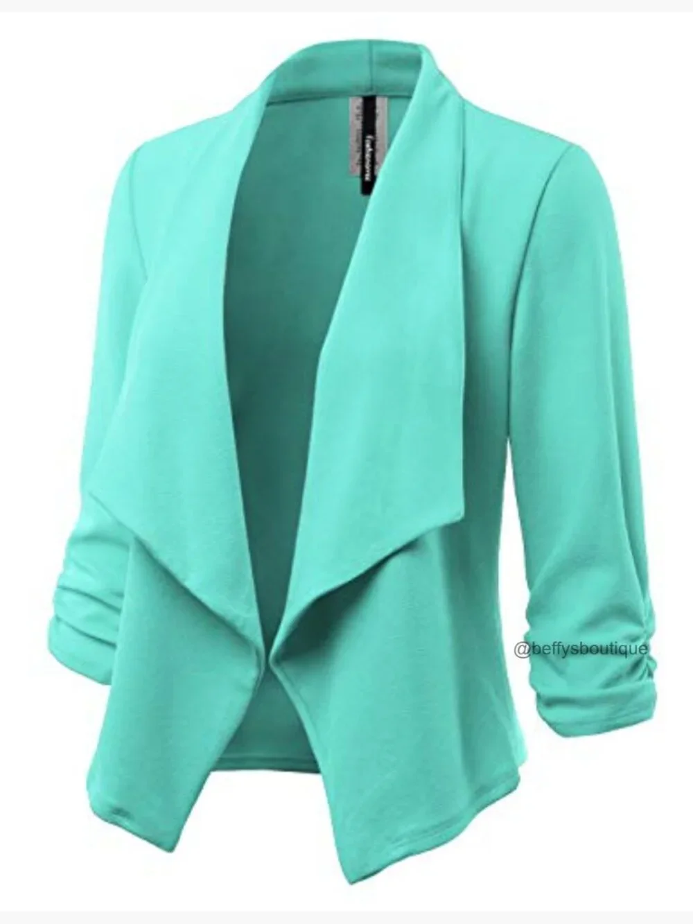 Women's Stretch 3/4 Gathered Sleeve Open Blazer Jacket Made in USA